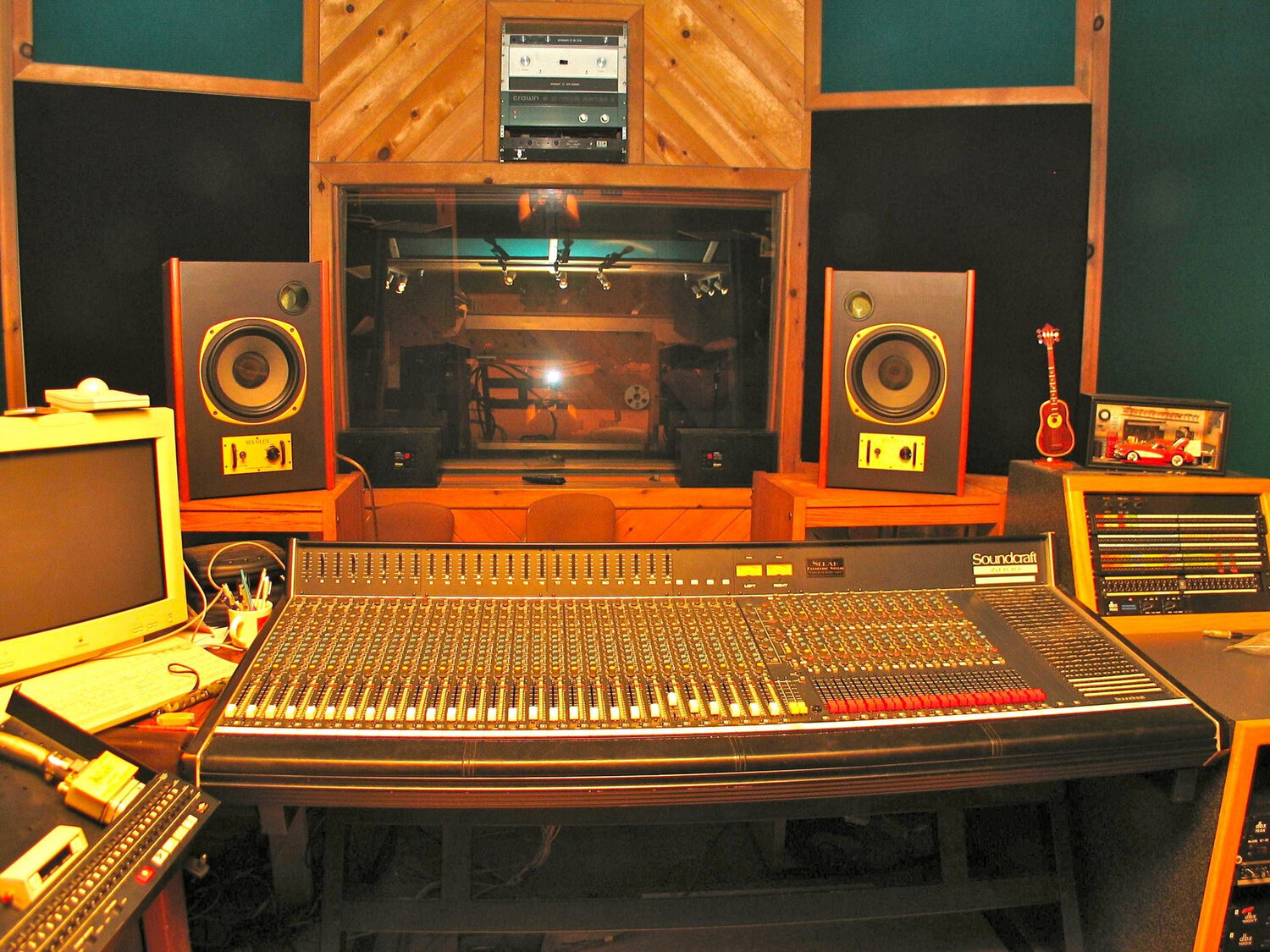 The Soundcraft console and control room at Selah Recording, Orange County